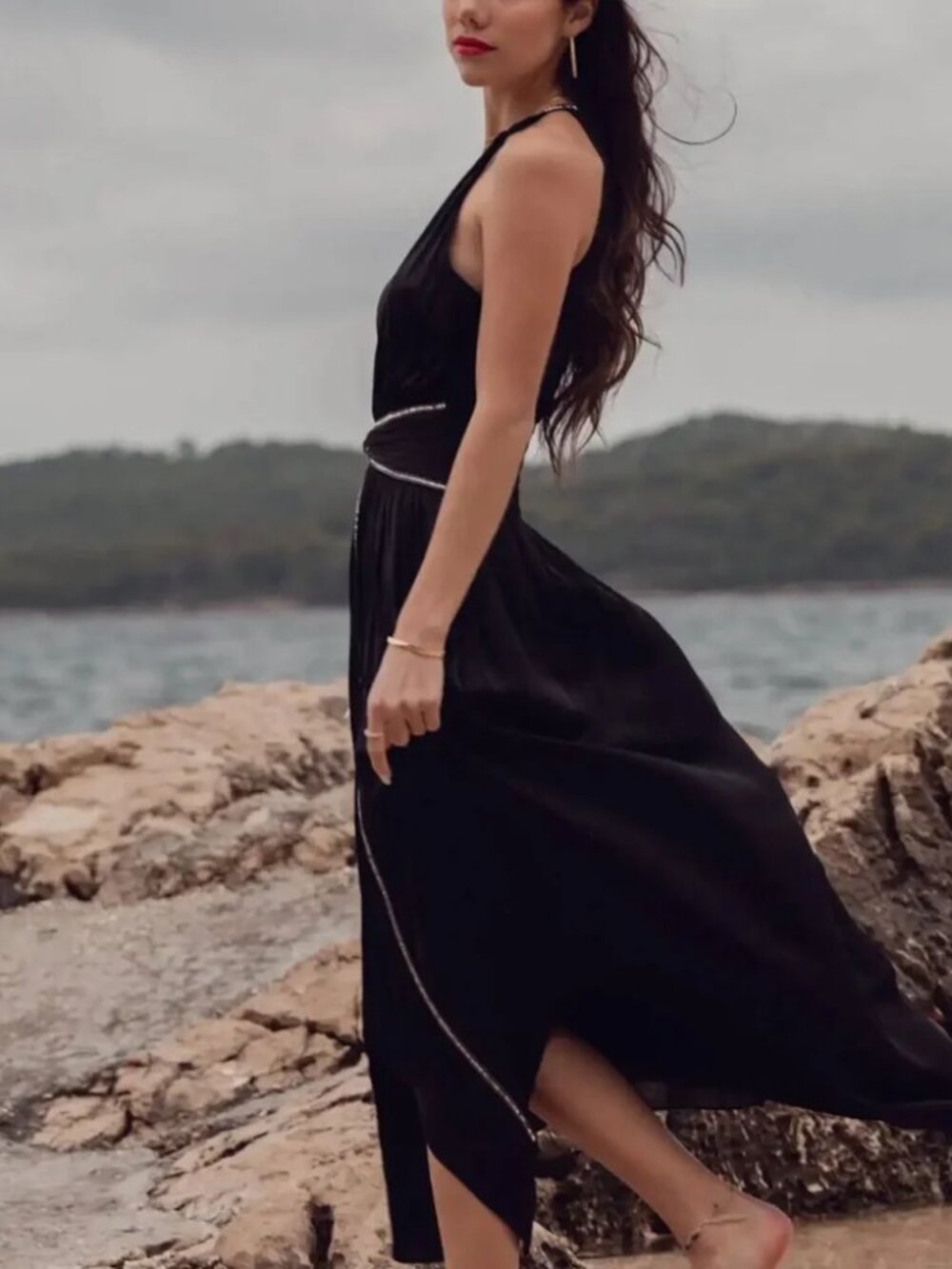 Ramy Brook Melanie Embellished Midi Dress In Black